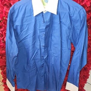 Berlioni Men's Blue Dress Shirt with White Accents- Collar & Cuffs Size Medium